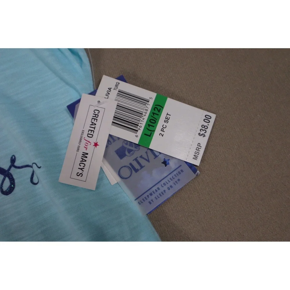 Max & Olivia Girls T-shirt and Shorts with Scrunchie 3 Pc Pajama‎ Set - Size L